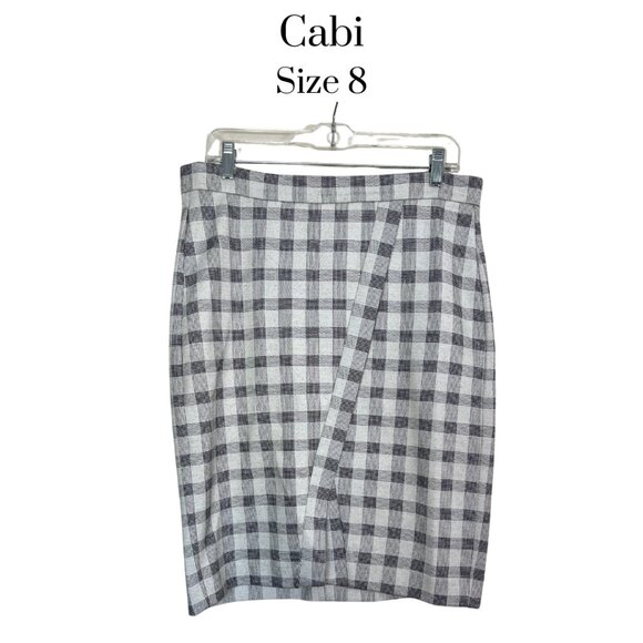 EUC Cabi 5303 women's Valentina skirt Sz 8 Gray checker ponte knit rayon blend - Picture 1 of 9